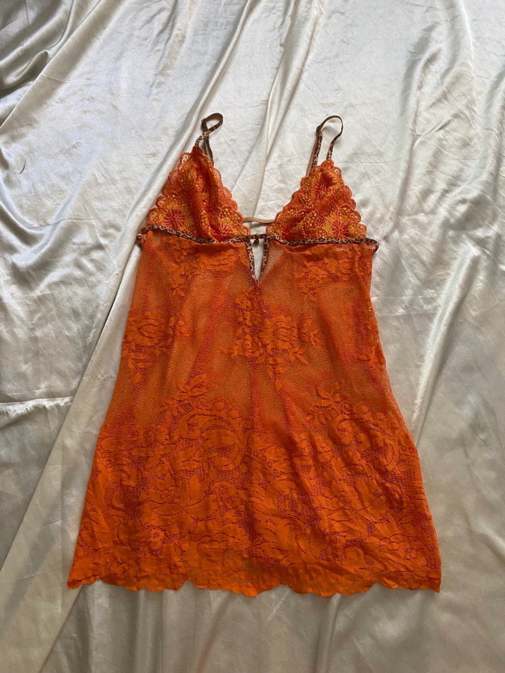 Vintage y2k Victoria's Secret Orange Lace Leopard Babydoll Slip Large